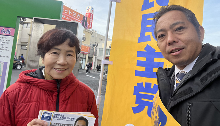 駅頭@清瀬駅南口 with 細谷しょうこ